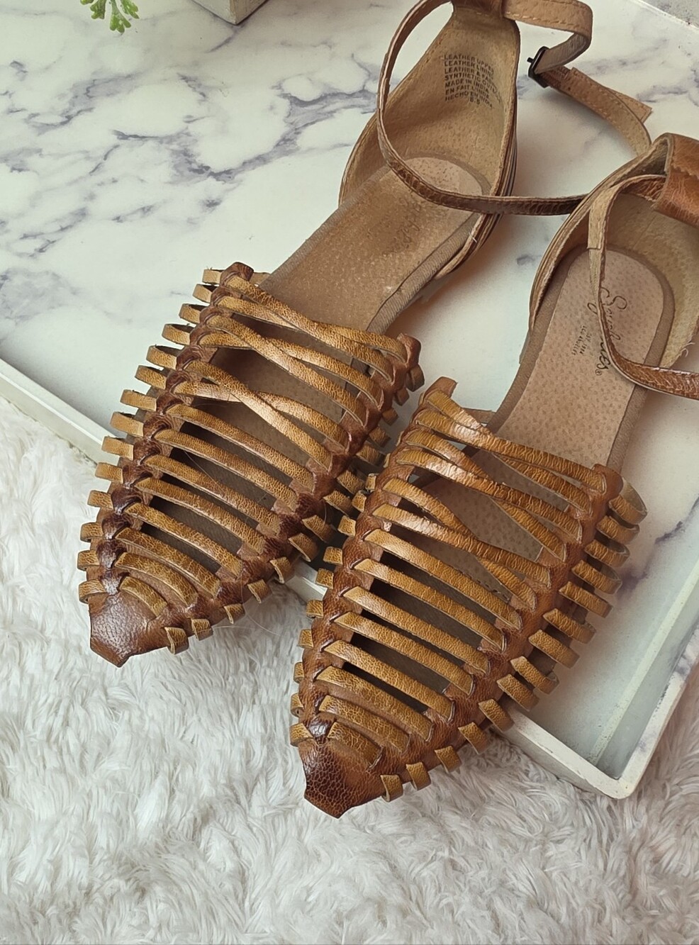 SEYCHELLES Trinket Brown Woven Huarache Leather Sandals Boho Hippie Size 8.5 - Picture 3 of 11